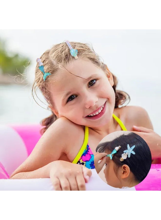 CLENEA 5 Pieces Starfish Seashell Hair Clips, with Sequin Duck Beak Clips, Beach Ocean Hair Accessories, Non-Slip and Non-Hair Damage, for Women and Girls, Blue - Image 5